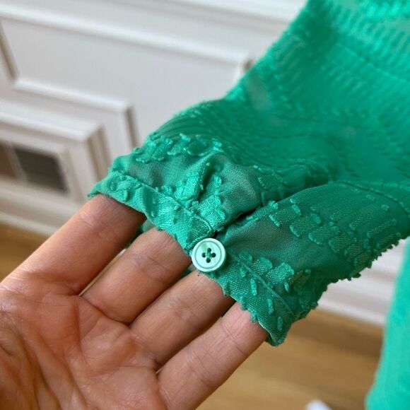 Talbots Green Chevron 3/4 Sleeve Blouse - Picture 13 of 16